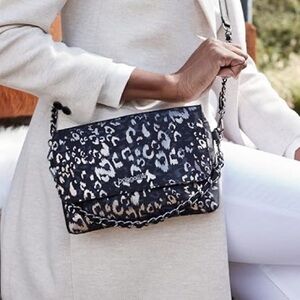 NWT Baggallini Flap Crossbody with Chain in Gunmetal Metallic Cheetah Gift